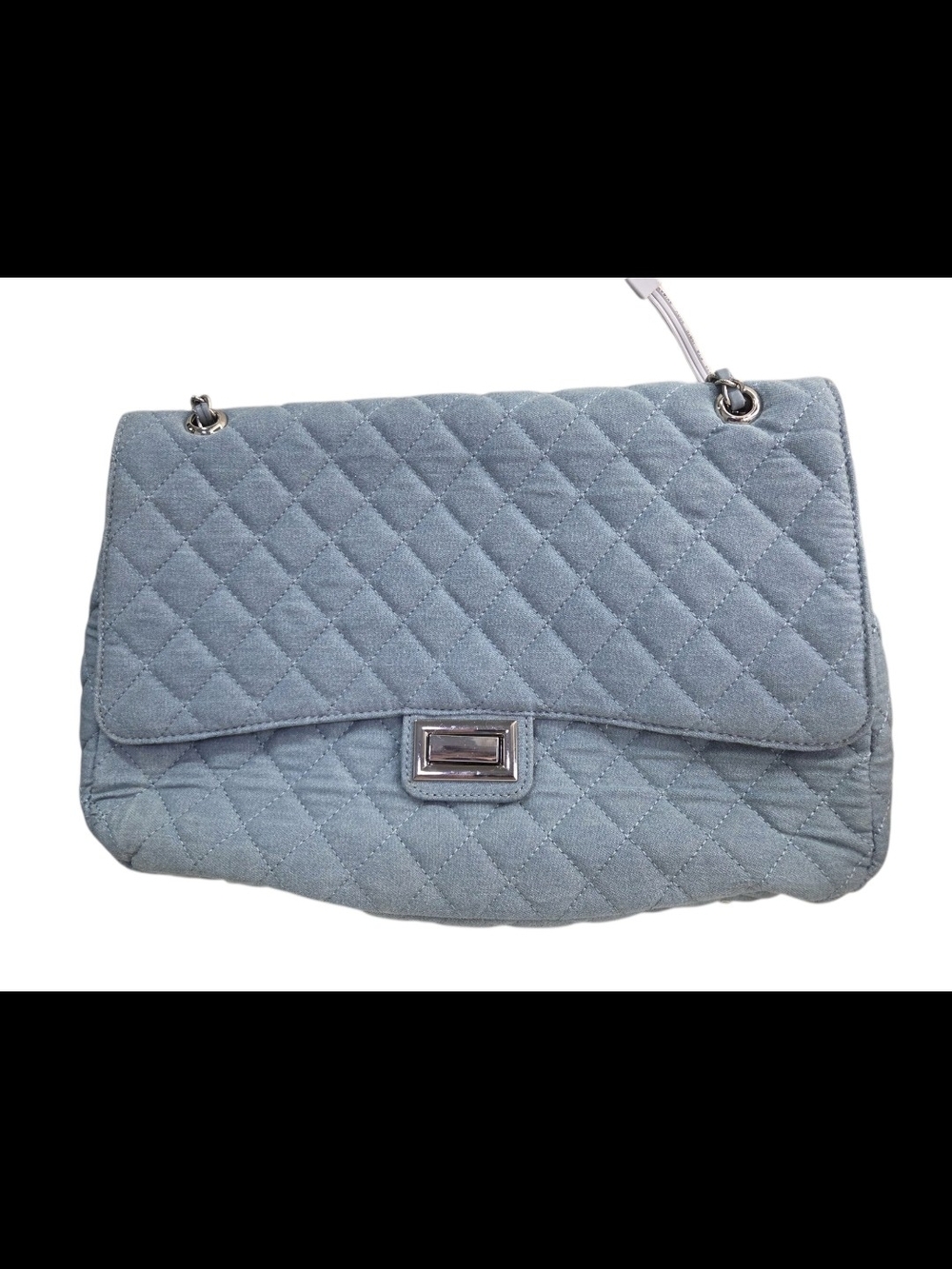 Quilted Denim Messenger Bag with Silver Hardware